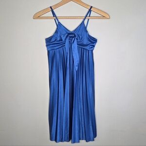 BCX Girl Cobalt Blue Shiny Pleated Spaghetti Strap Dress with Bow Girls Size 12